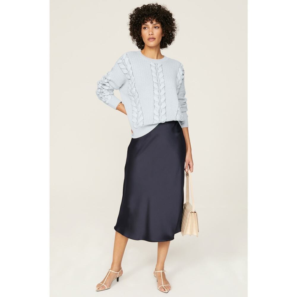 CLUB MONACO Baby Blue Woven Detail Cable Knit Sweater Size Medium